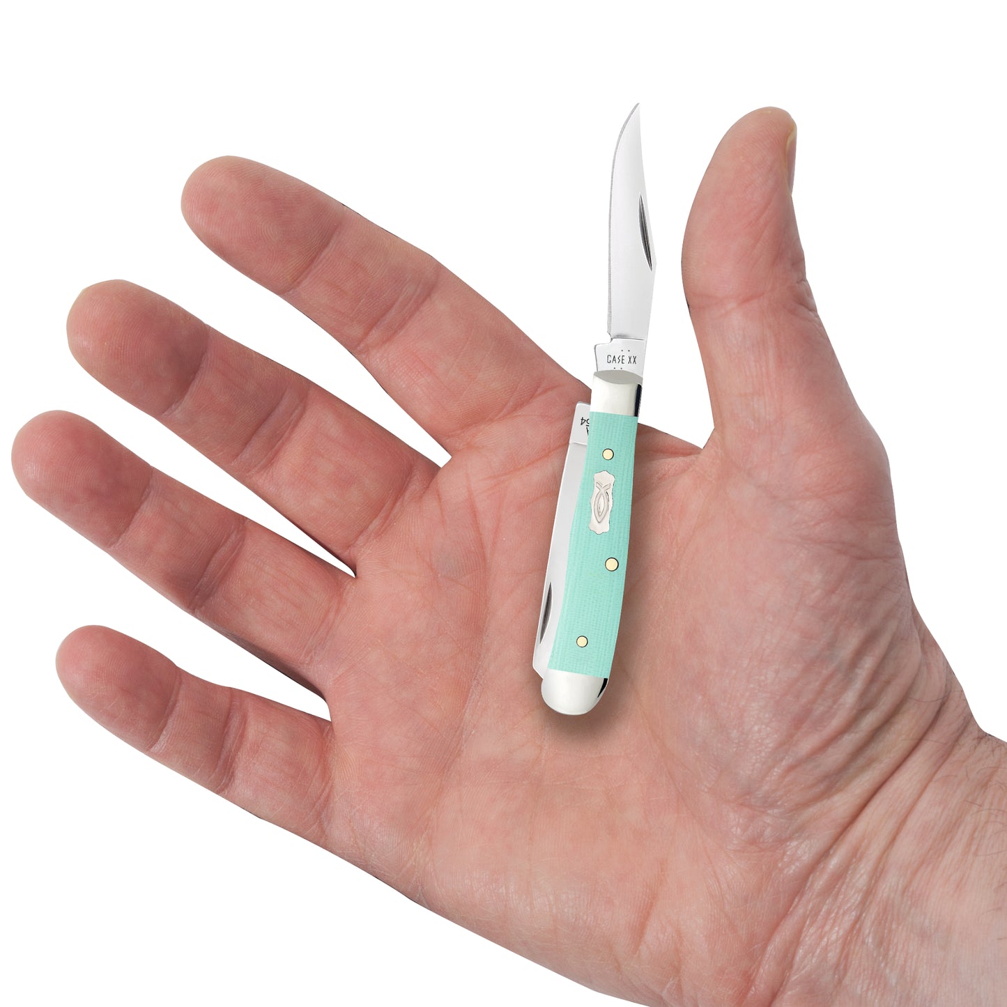 Smooth Seafoam Green G-10 Tiny Trapper in Hand