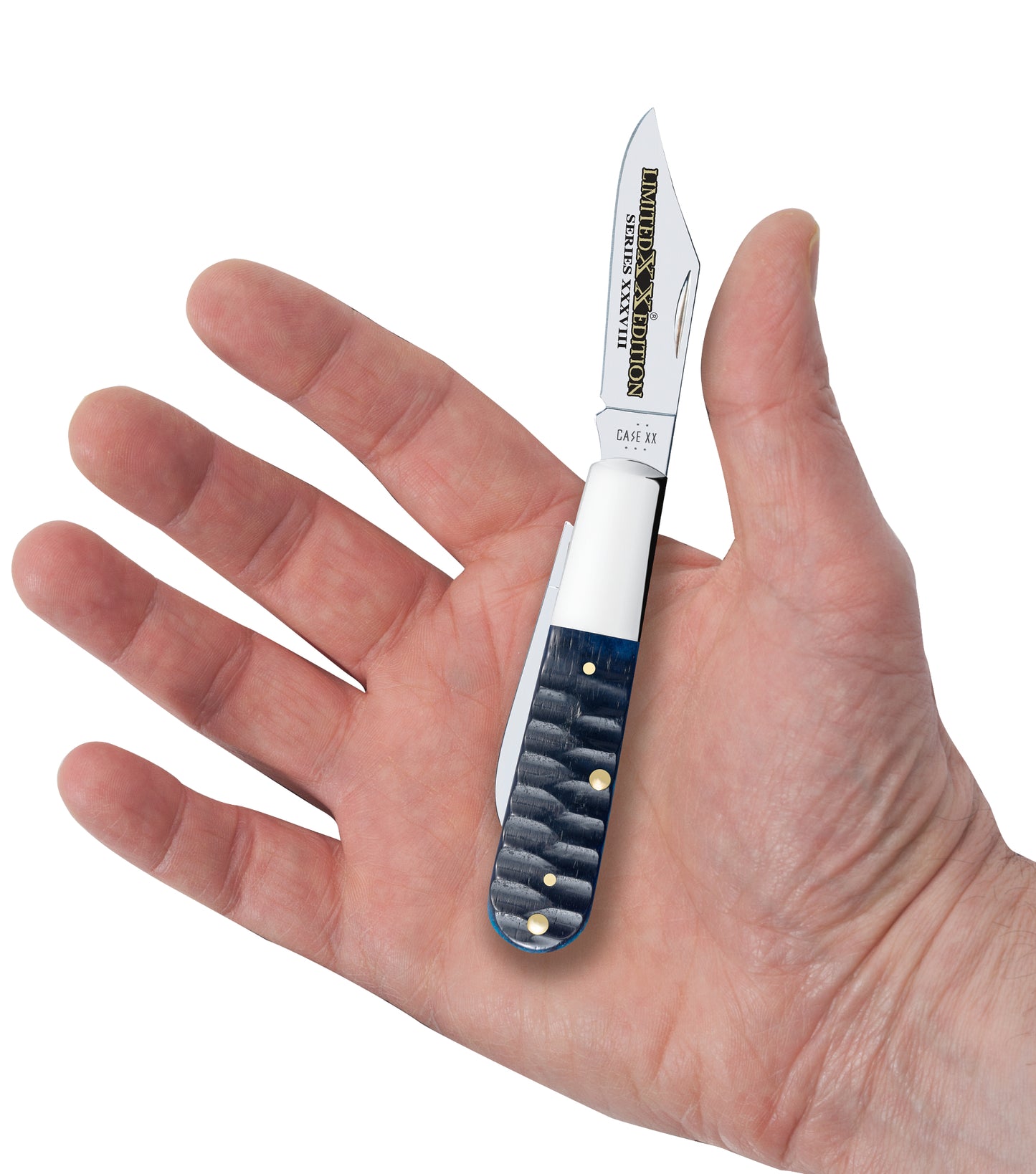 Limited XX Edition XXXVIII Gator Jig Ocean Blue Bone Barlow Knife in Hand