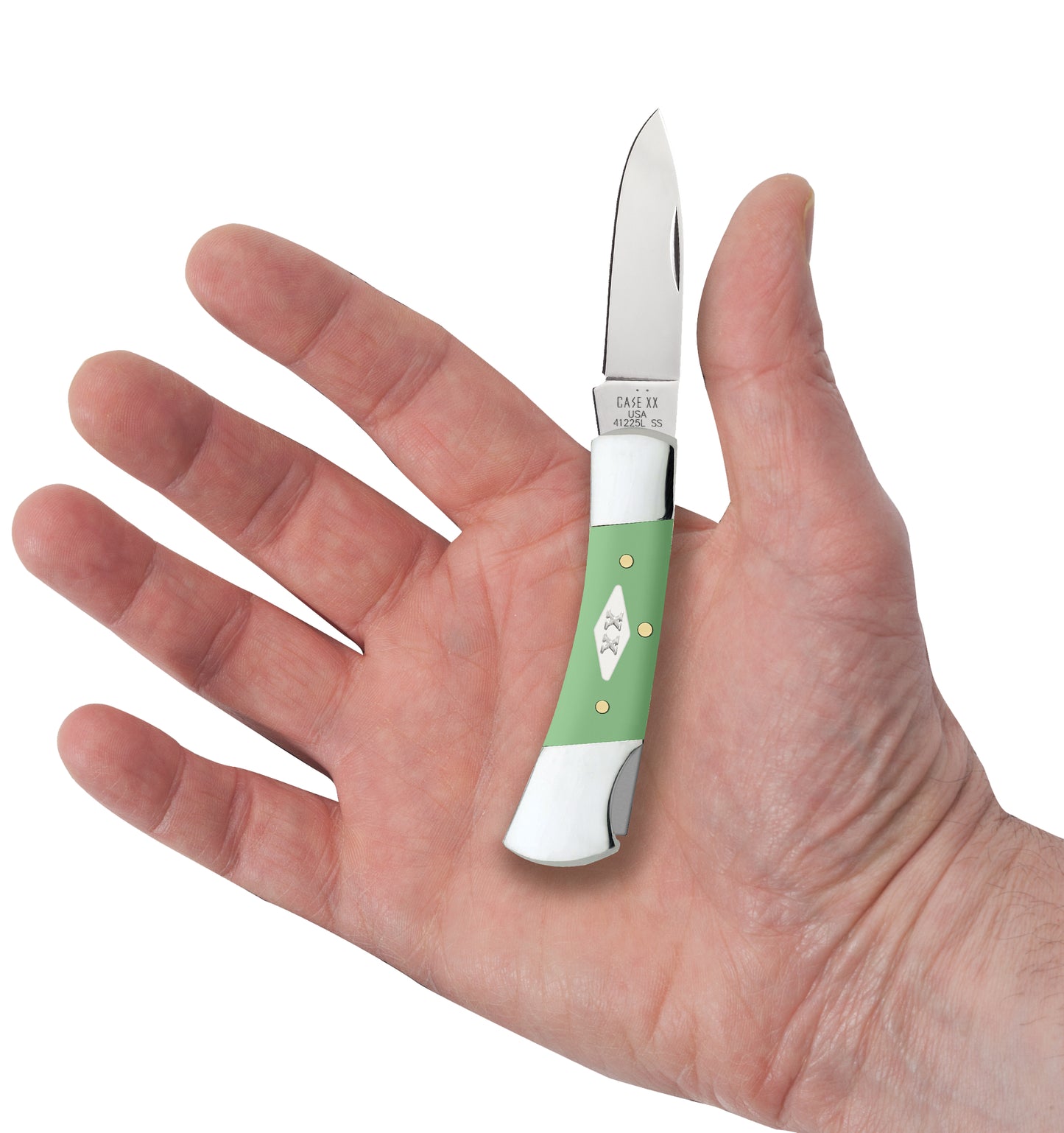 Smooth Mint Green Synthetic Lockback In Hand