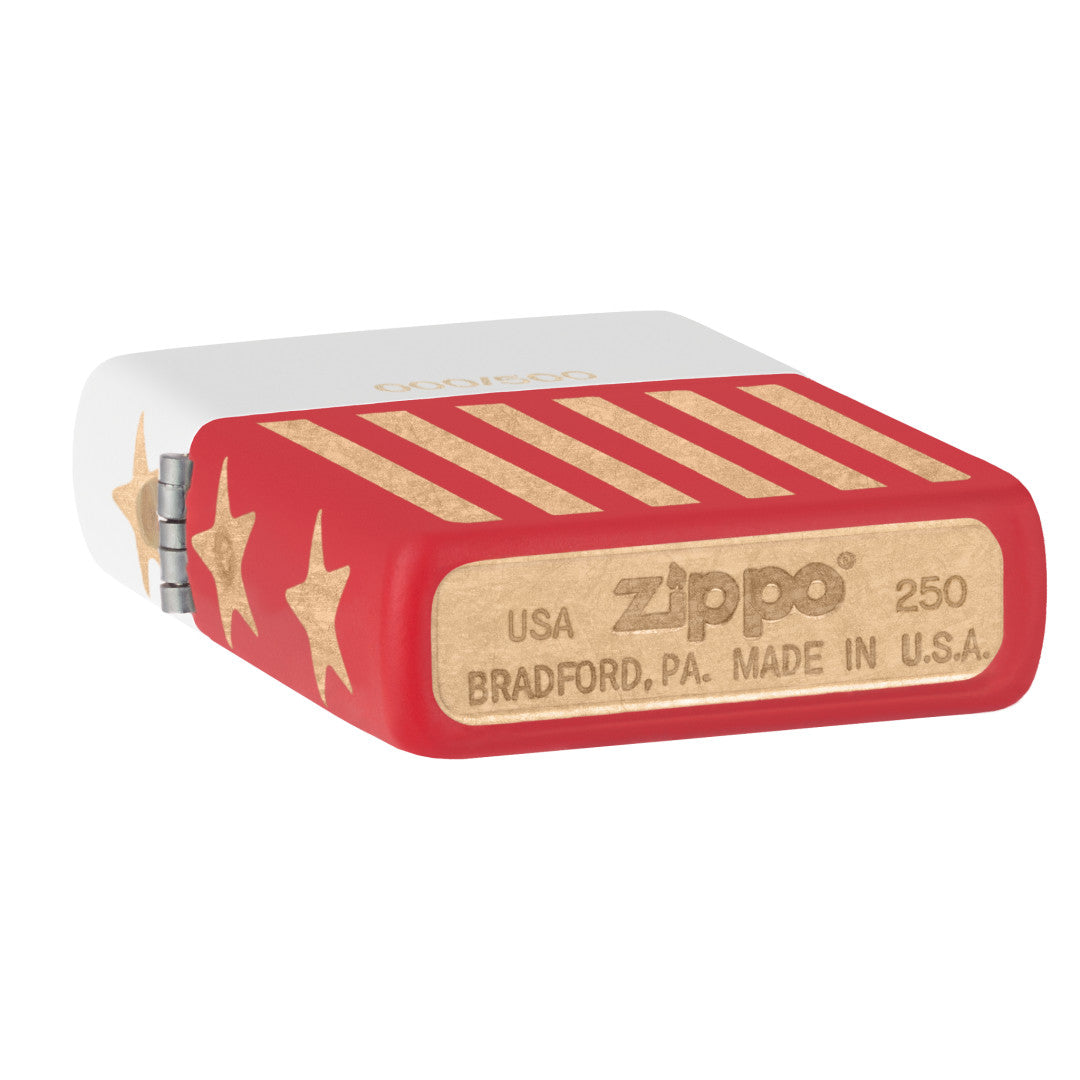 Bottom view of 2026 USA 250 Lighter showing the stamp.