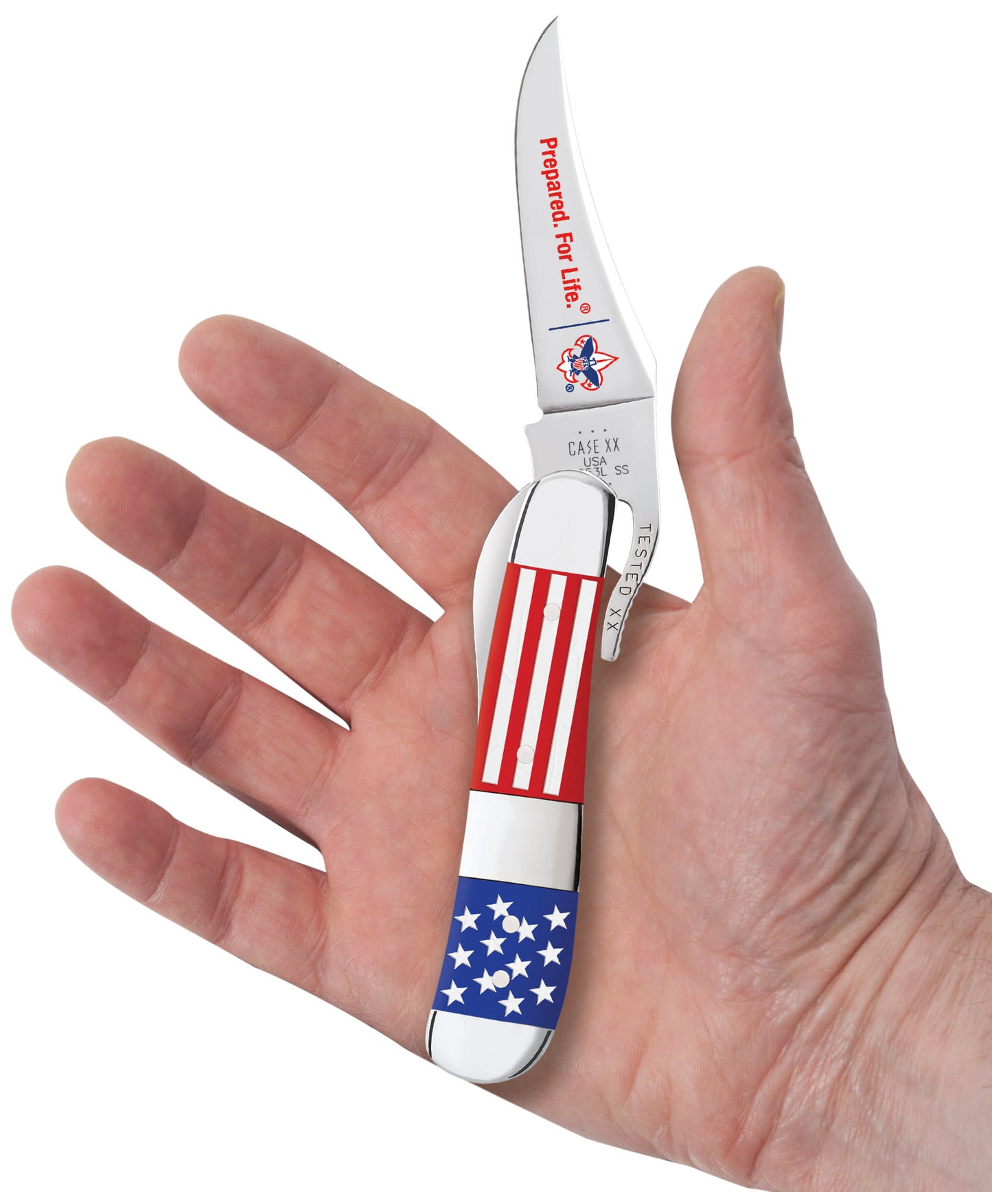 Scouting America™ Embellished Smooth Red and Blue Synthetic RussLock® in Hand