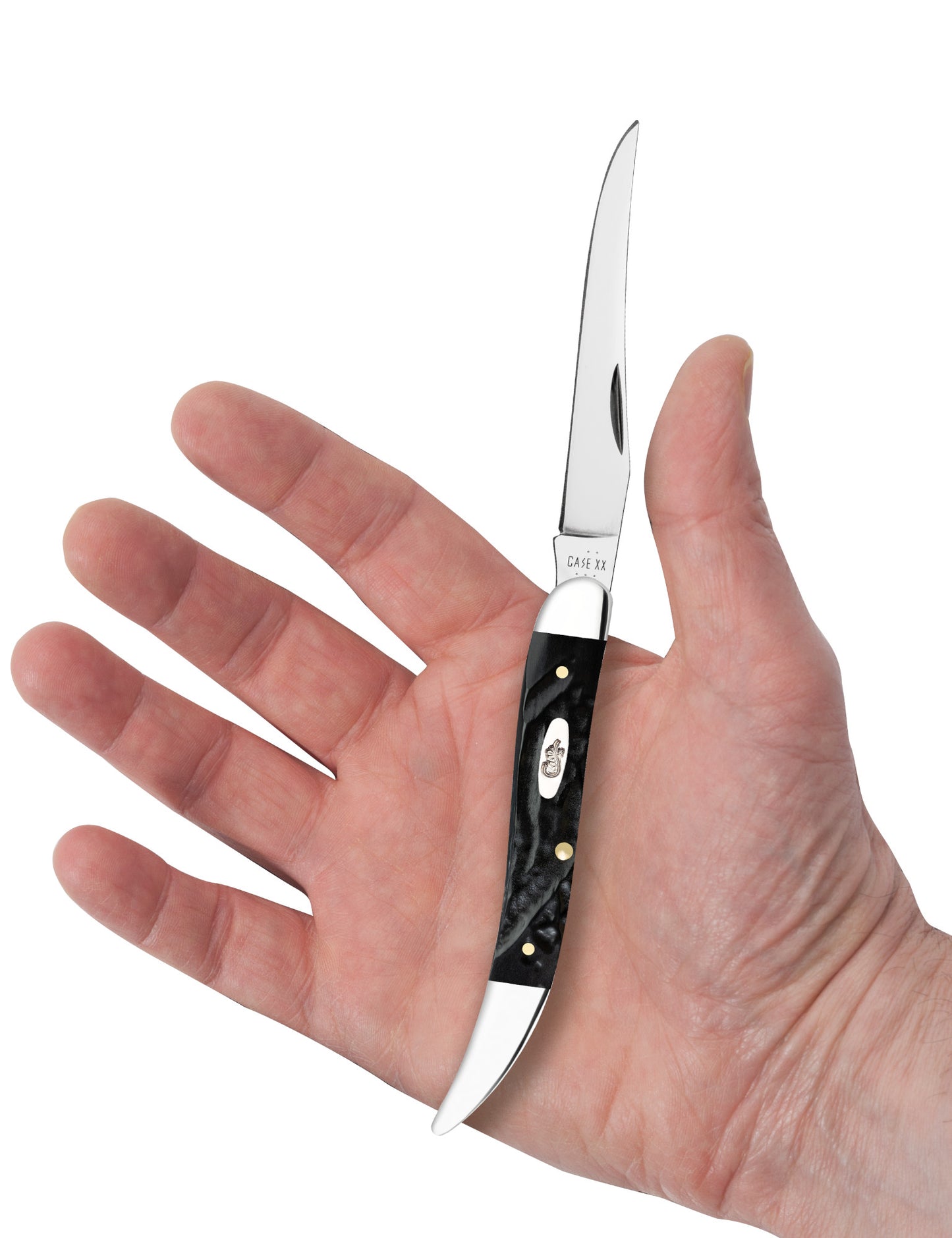 Jigged Rough Black® Synthetic Medium Texas Toothpick in hand.