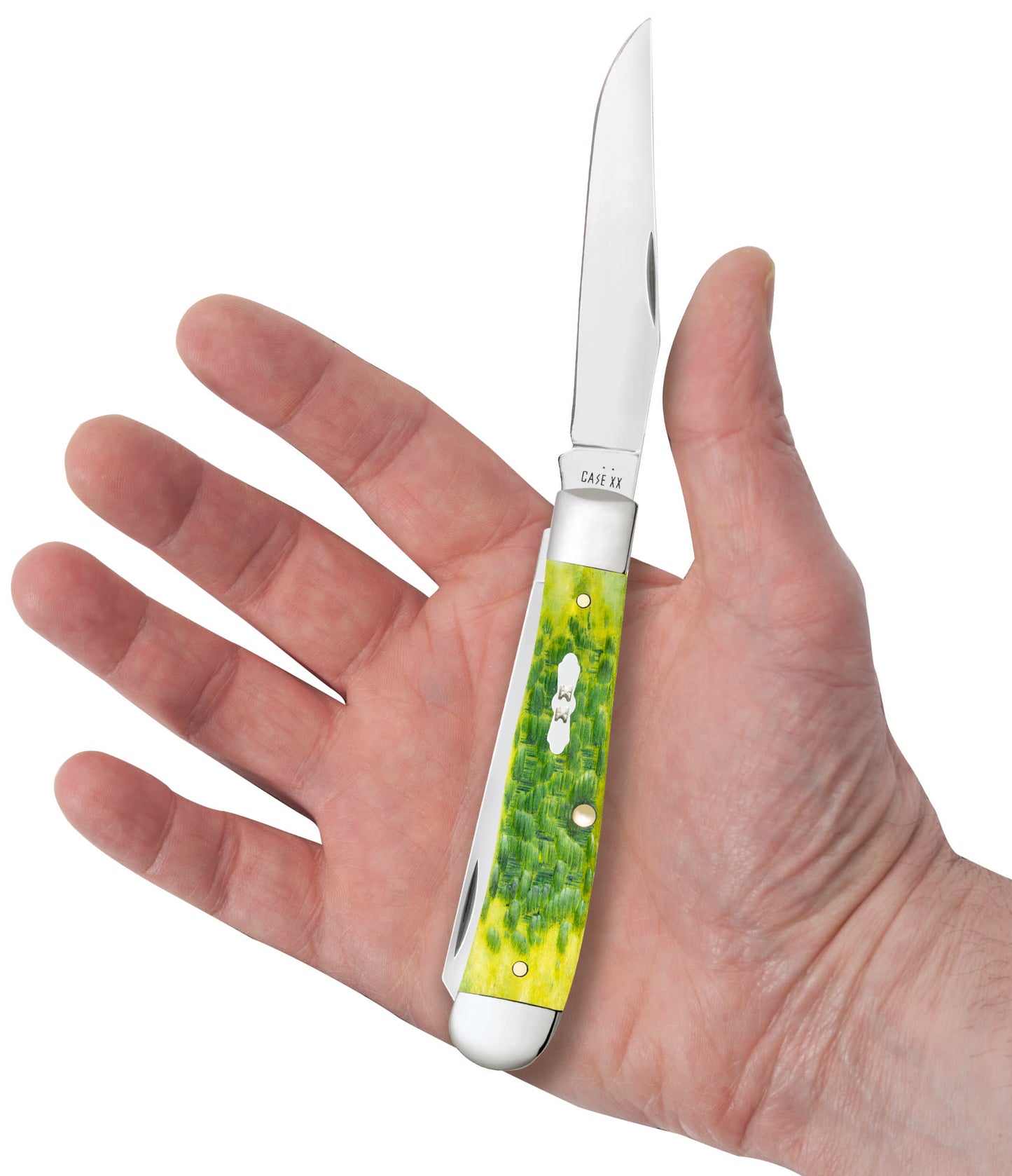 Peach Seed Jig Green Apple Bone Trapper in hand.