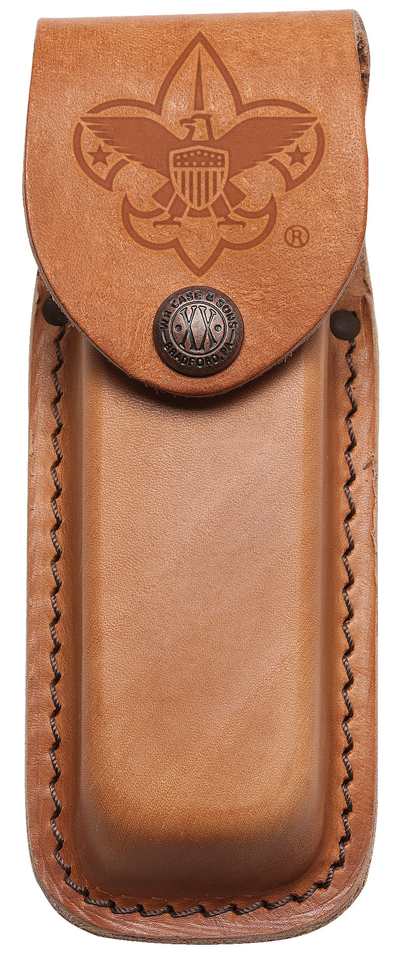 Scouting America™ Medium Brown Leather Sheath front view