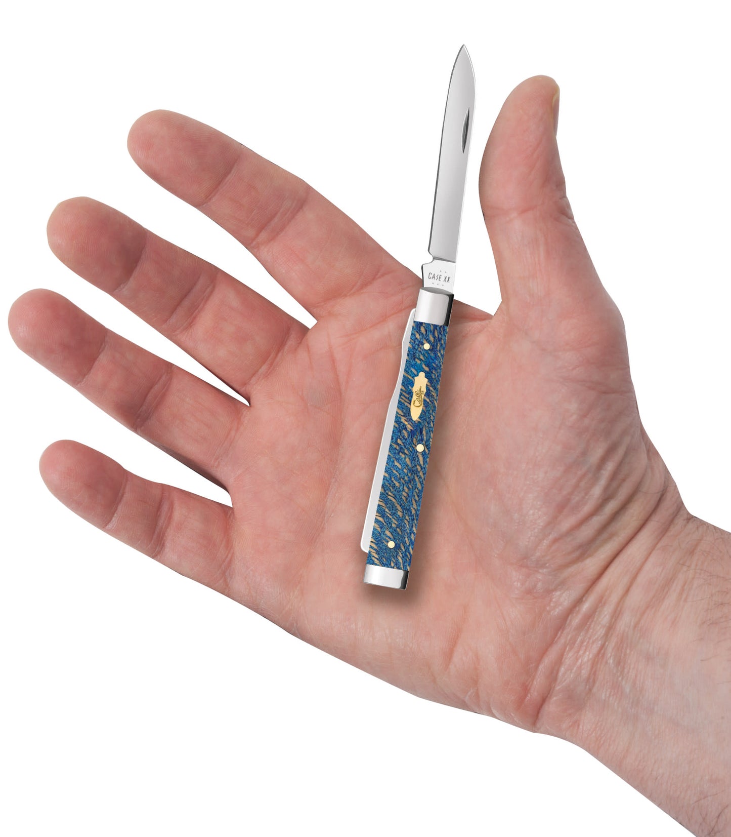 Smooth Blue Sycamore Wood Baby Doc in hand.