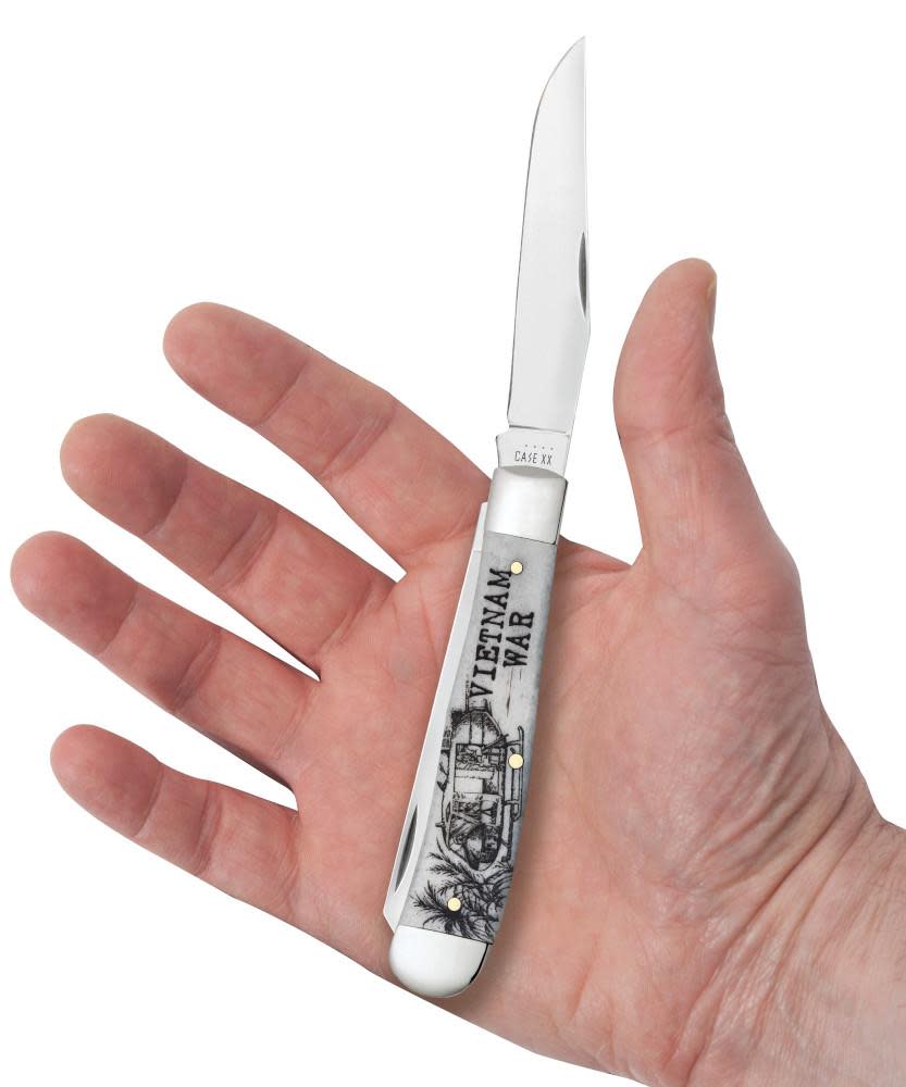 War Series Vietnam War Embellished Smooth Natural Bone Trapper Knife in Hand