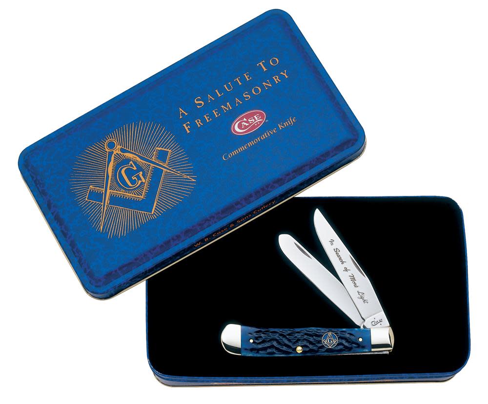Masonic Standard Jig Blue Bone Trapper Knife in Gift Tin