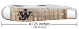 John Wayne Embellished Smooth Natural Curly Maple Wood Trapper Knife Dimensions