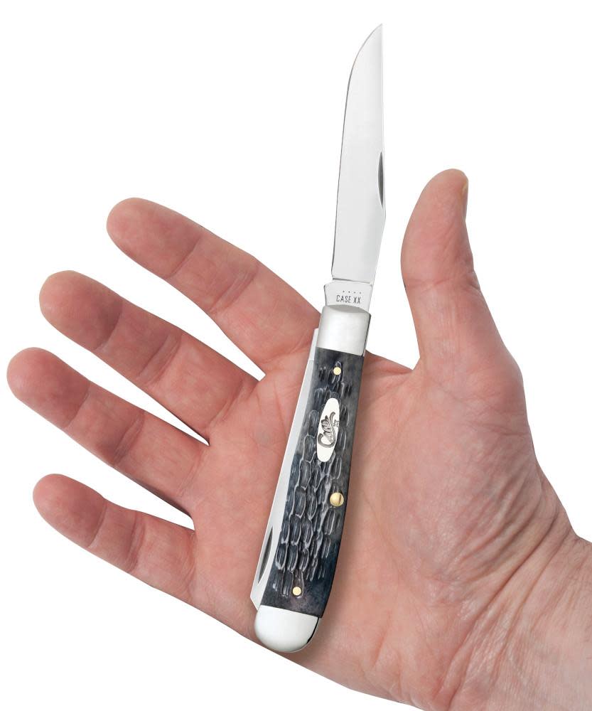 Pocket Worn® Crandall Jig Gray Bone Trapper Knife in Hand
