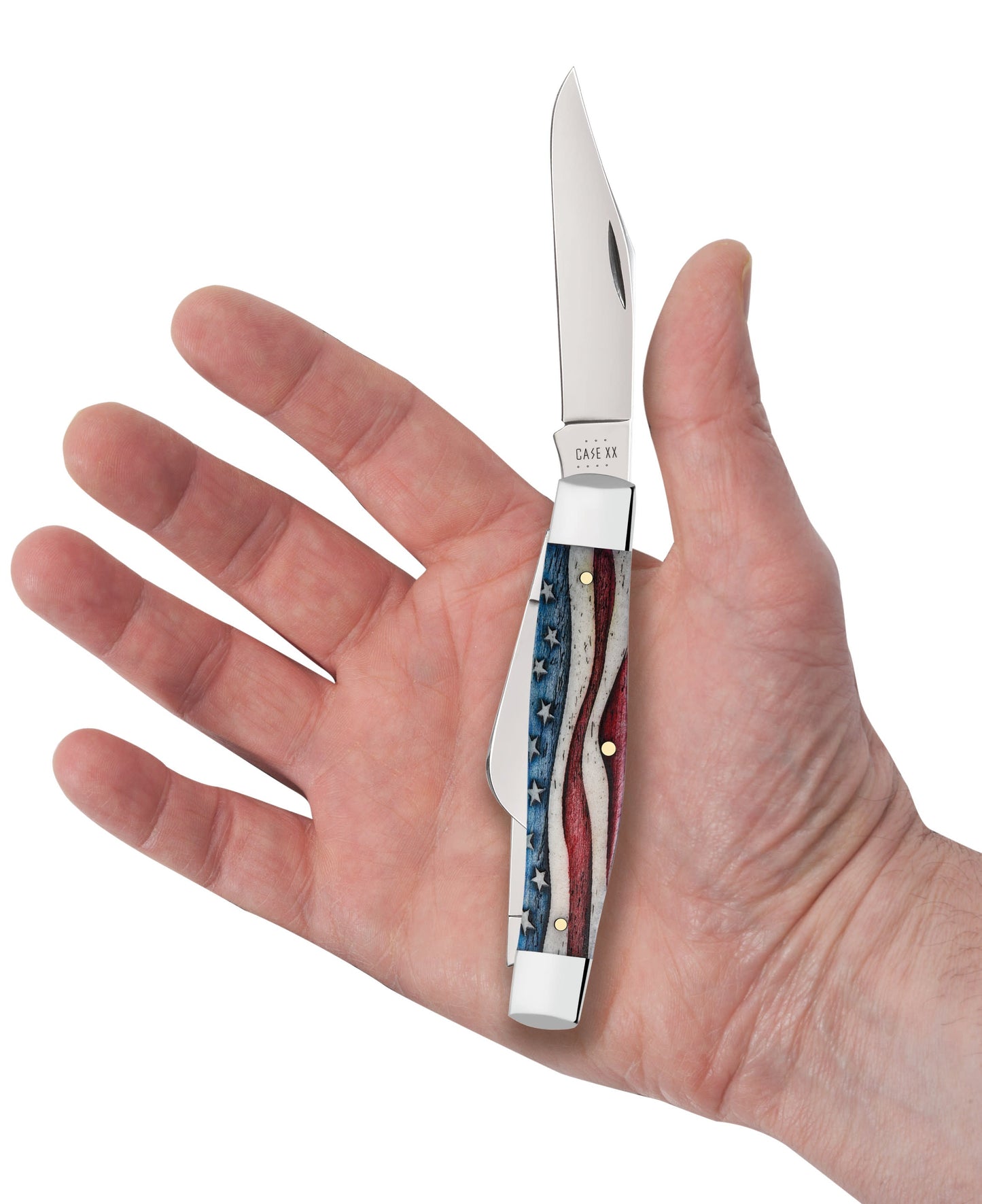 Star Spangled Series Embellished Smooth Natural Bone Large Stockman Knife in Hand