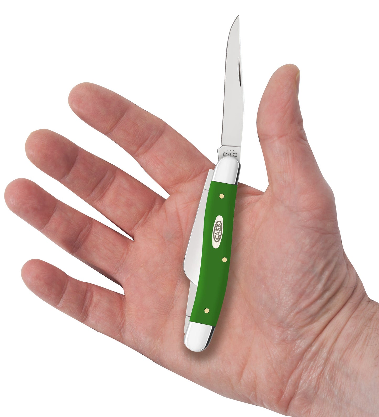 Smooth Green Synthetic Medium Stockman Knife in Hand