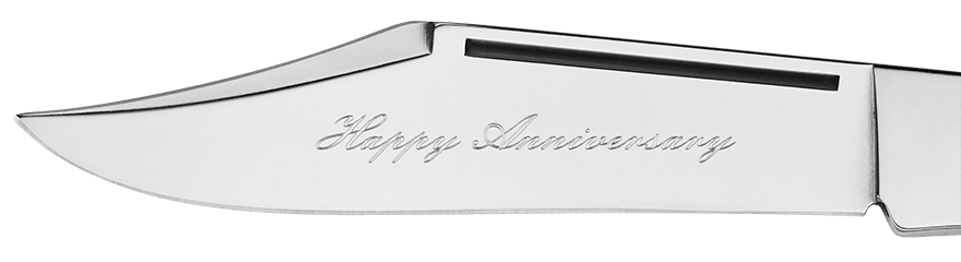 Example of custom engraving on a blade in Handwriting font