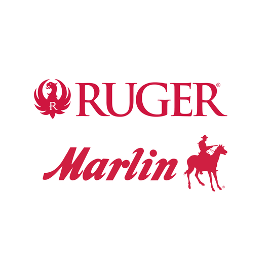 Red Ruger logo and Marlin logo on a white background