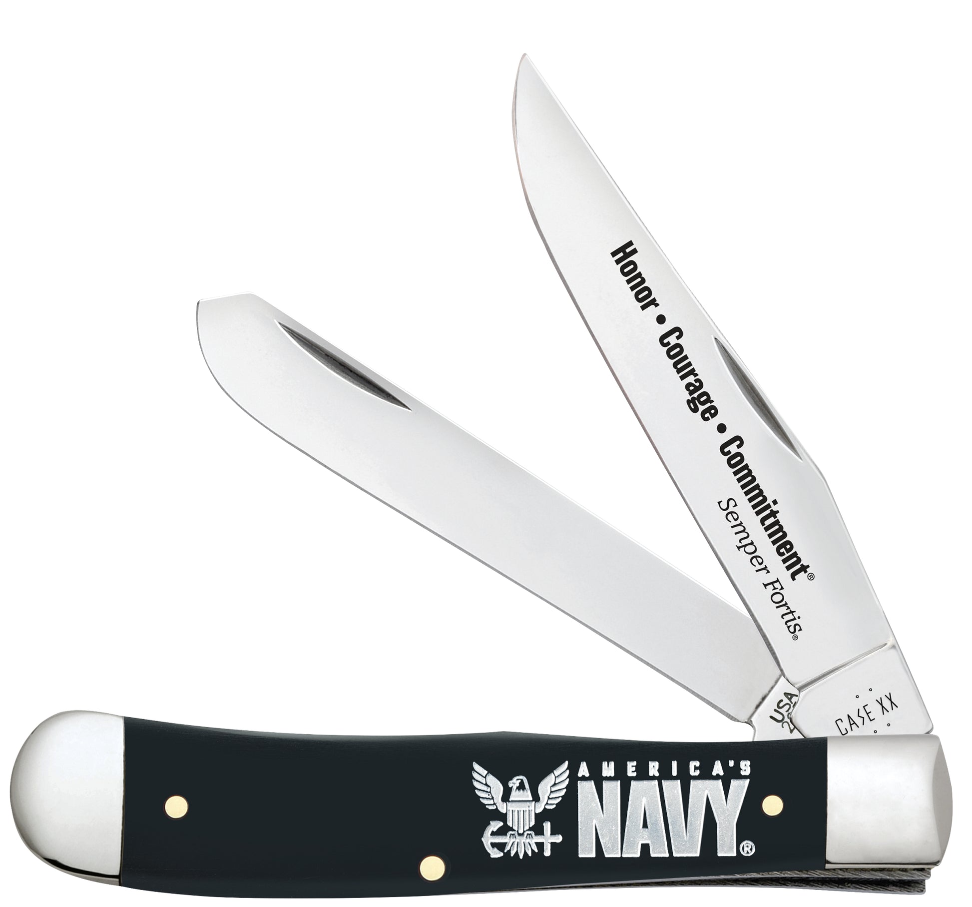 US Navy® Embellished Smooth Black Synthetic Trapper Gift Set  Front View