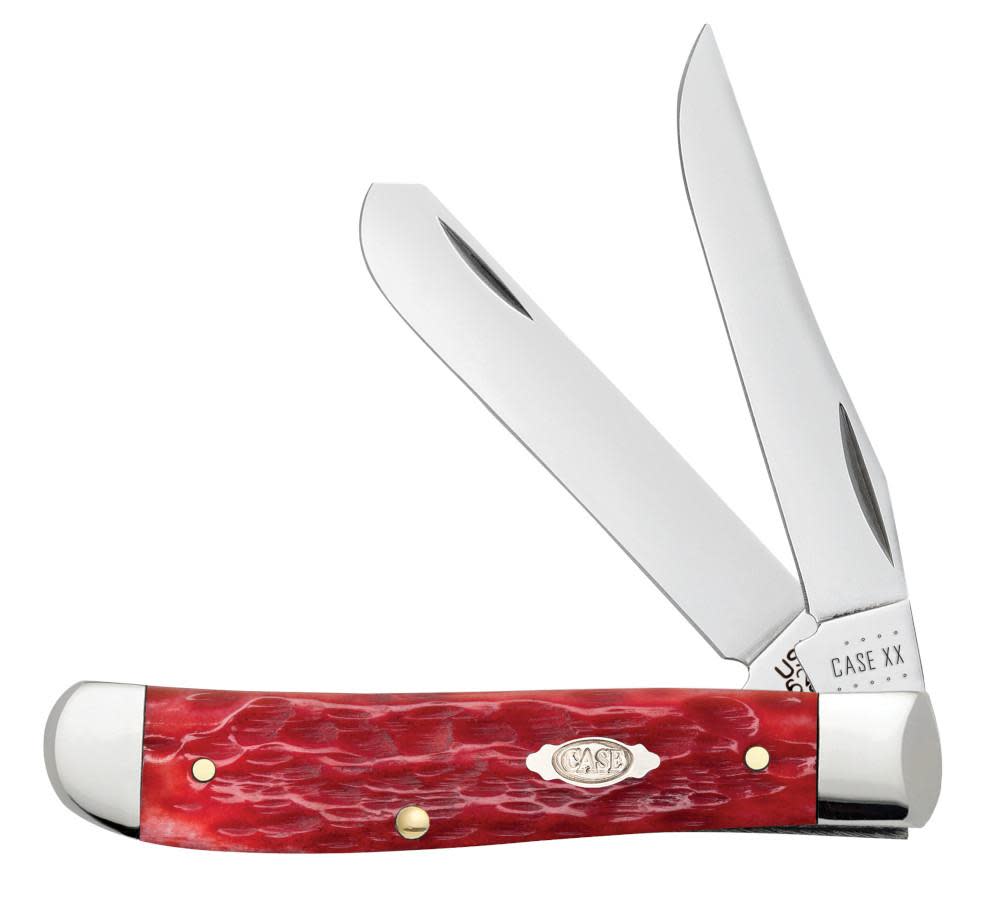 Peach Seed Jig Dark Red Bone CS Mini Trapper Knife