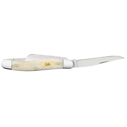 Smooth Natural Bone Medium Stockman - Brass Bomb Shield Open