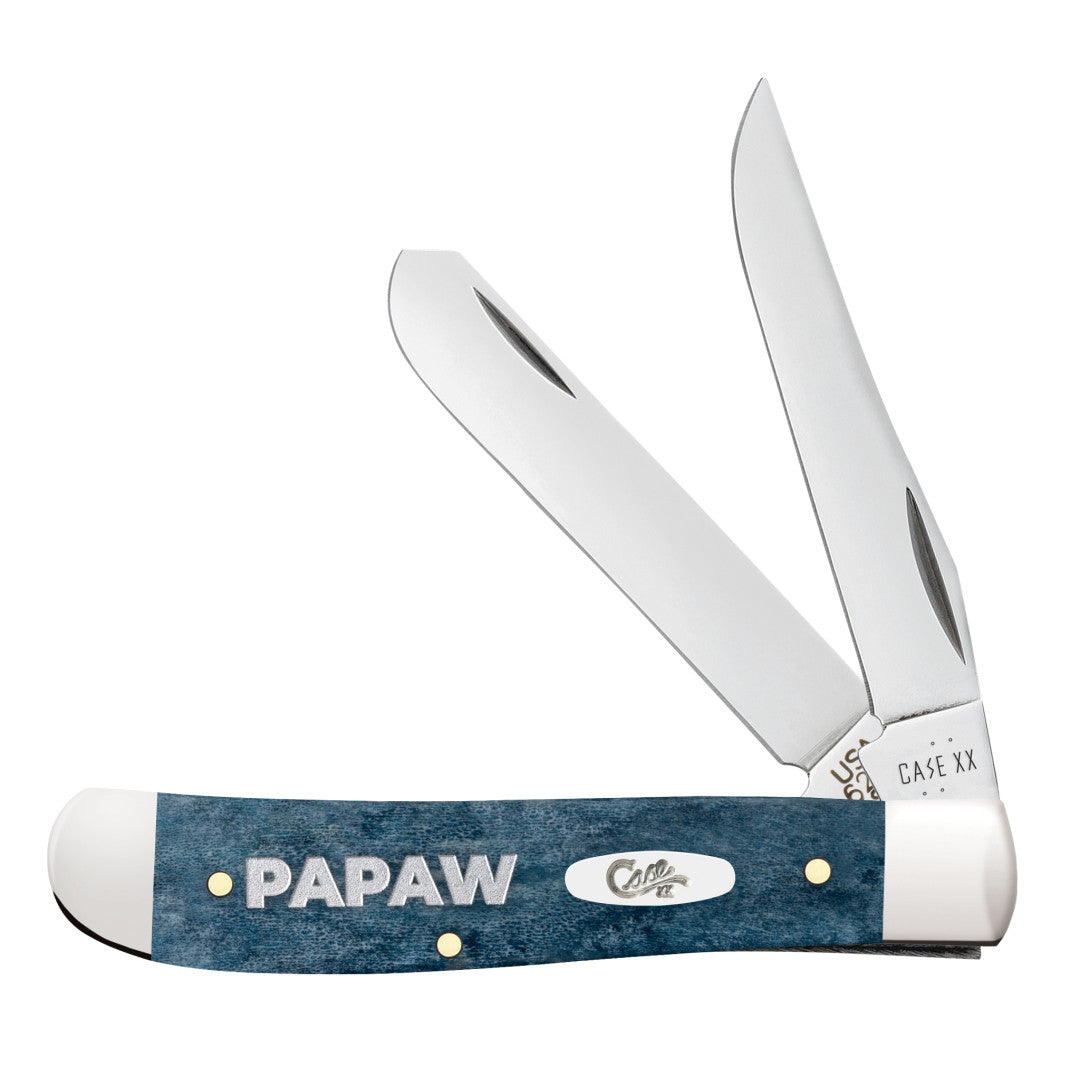 Papaw - Smooth Mediterranean Blue Bone Mini Trapper w/Tin Front View