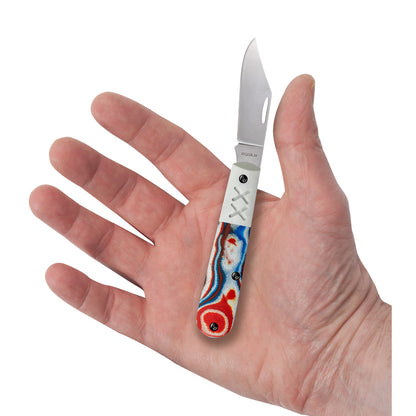 Crossroads™ Smooth Red/White/Blue Burl G-10 w/ White G-10 Barlow in Hand