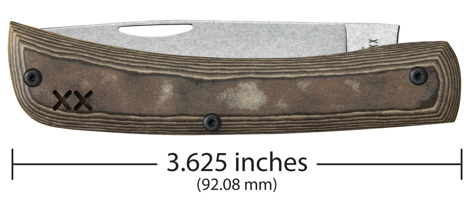 CROSSROADS SERIES - Black & Tan Richlite w/ Black G-10 - Smooth Sod Buster® Jr (XR10137 S35VN) Dimensions