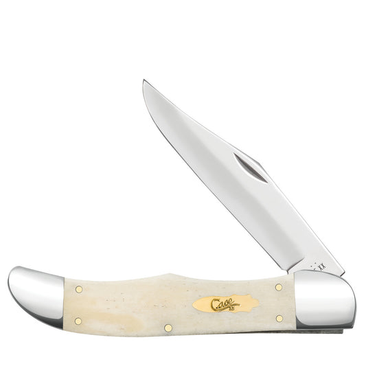 Smooth Natural Bone Folding Hunter - Brass Bomb Shield Front View