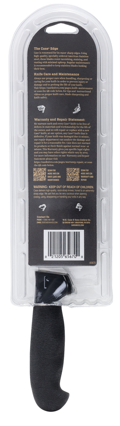 Back view of 6 in Black Fillet Knife in Clam in its packaging.