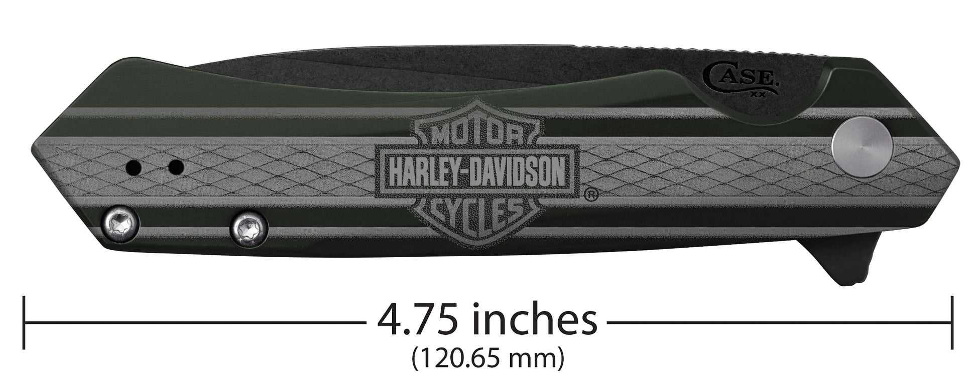 Harley Davidson® Embellished Smooth OD Green Anodized Aluminum Handle Kinzua Dimensions