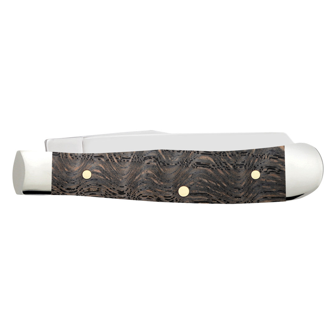 Smooth Black Curly Oak Wood Tiny Trapper Closed