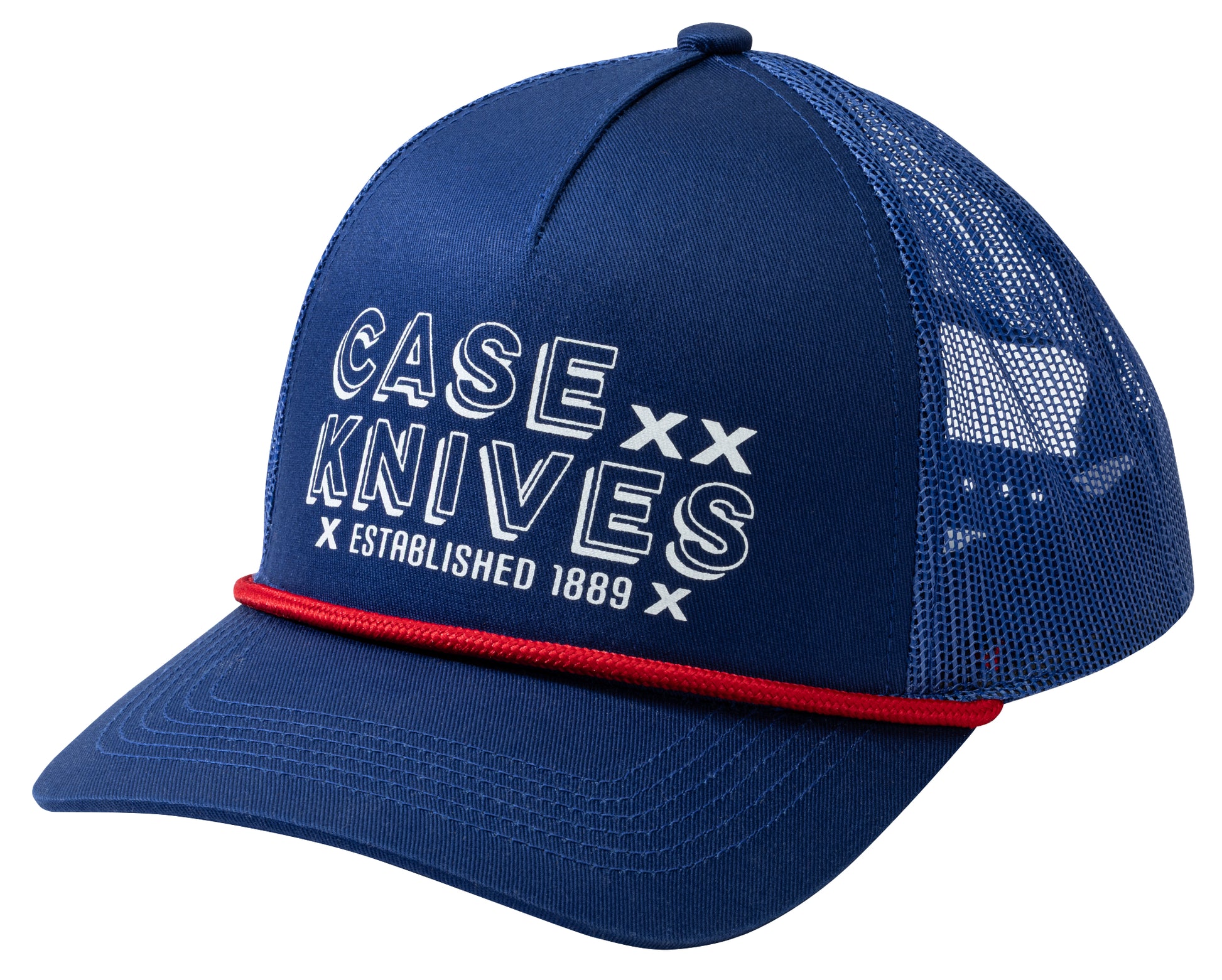 Blue 5 Panel Cap w/ Rope - Screenprint Front View