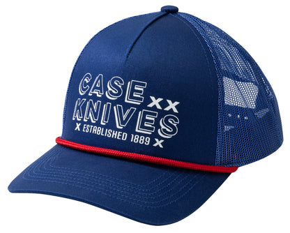 Blue 5 Panel Cap w/ Rope - Screenprint Front View