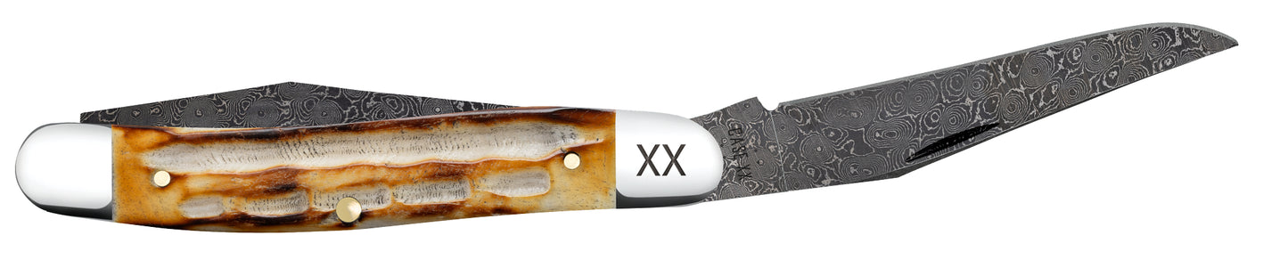 Deep Canyon Jigged Burnt Natural Bone Raindrop Damascus Muskrat Open