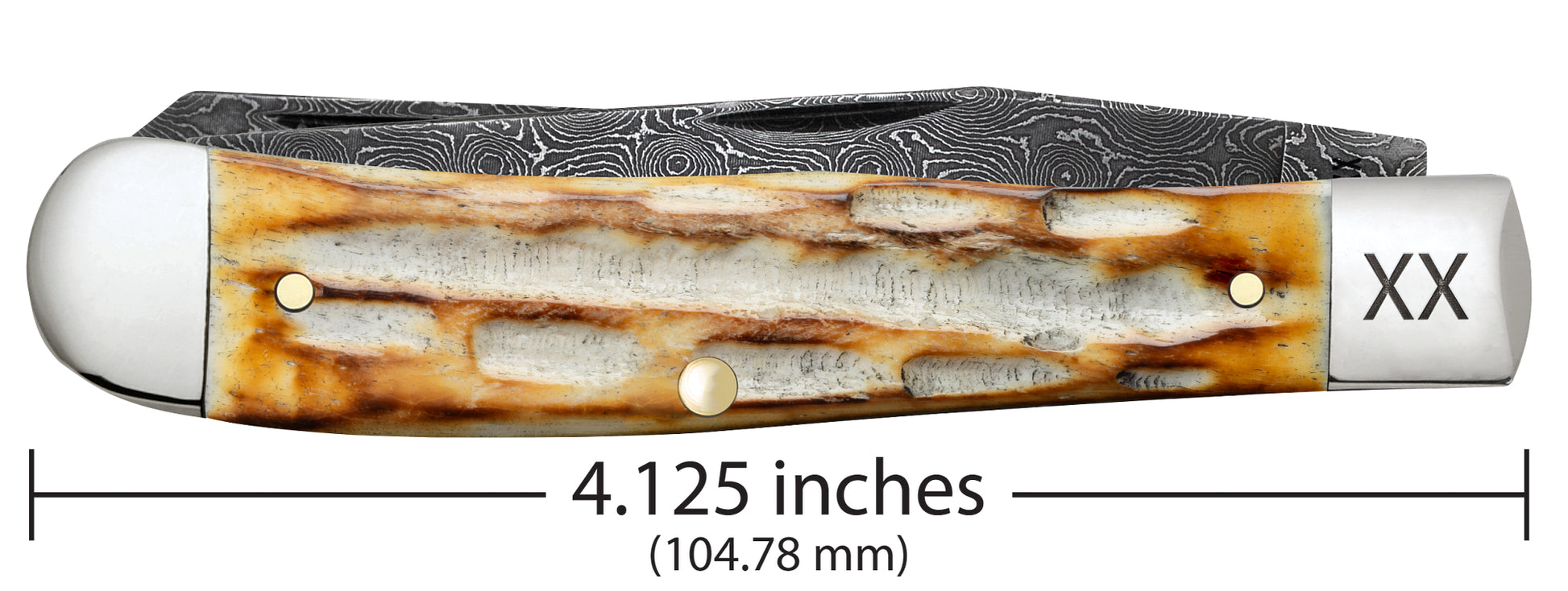 Deep Canyon Jigged Burnt Natural Bone Raindrop Damascus Trapper Dimensions