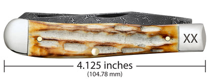 Deep Canyon Jigged Burnt Natural Bone Raindrop Damascus Trapper Dimensions