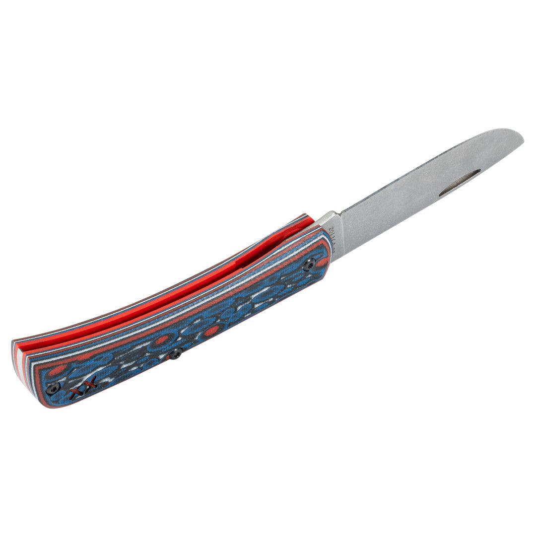 Crossroads™ Fossil Jig Sonic Blast Multi Cut w/ Current Red G-10 XR Sod Buster® Jr Open at an Angle