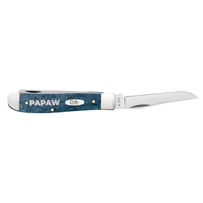 Papaw - Smooth Mediterranean Blue Bone Mini Trapper w/Tin Open