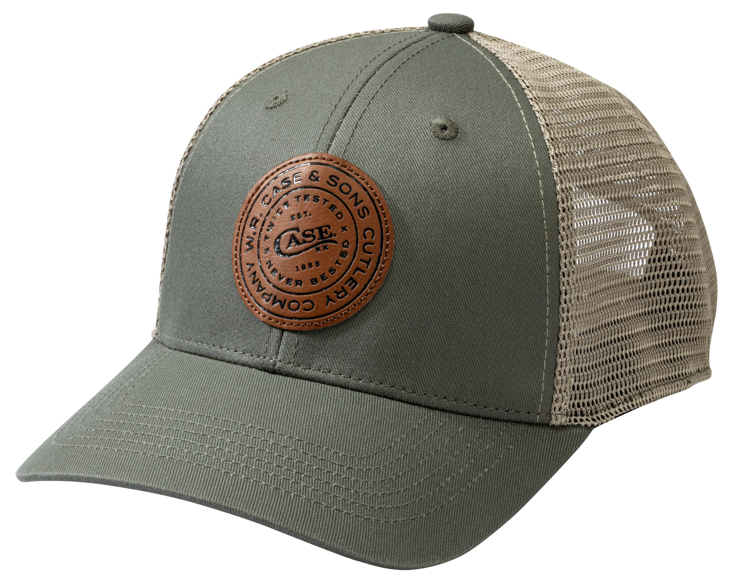 Green 6 Panel Cap - Leather Patch Front View