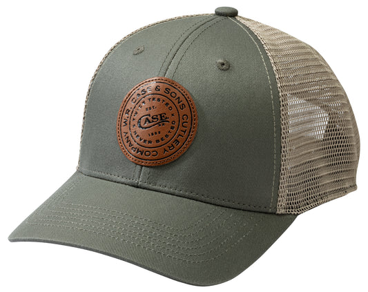 Green 6 Panel Cap - Leather Patch Front View