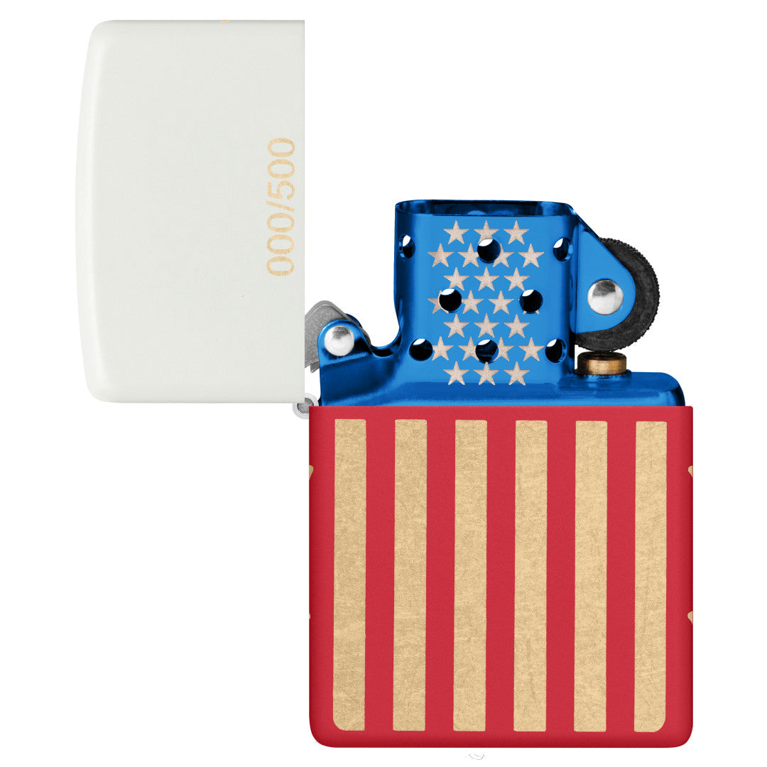2026 USA 250 Lighter with its lid open and unlit.