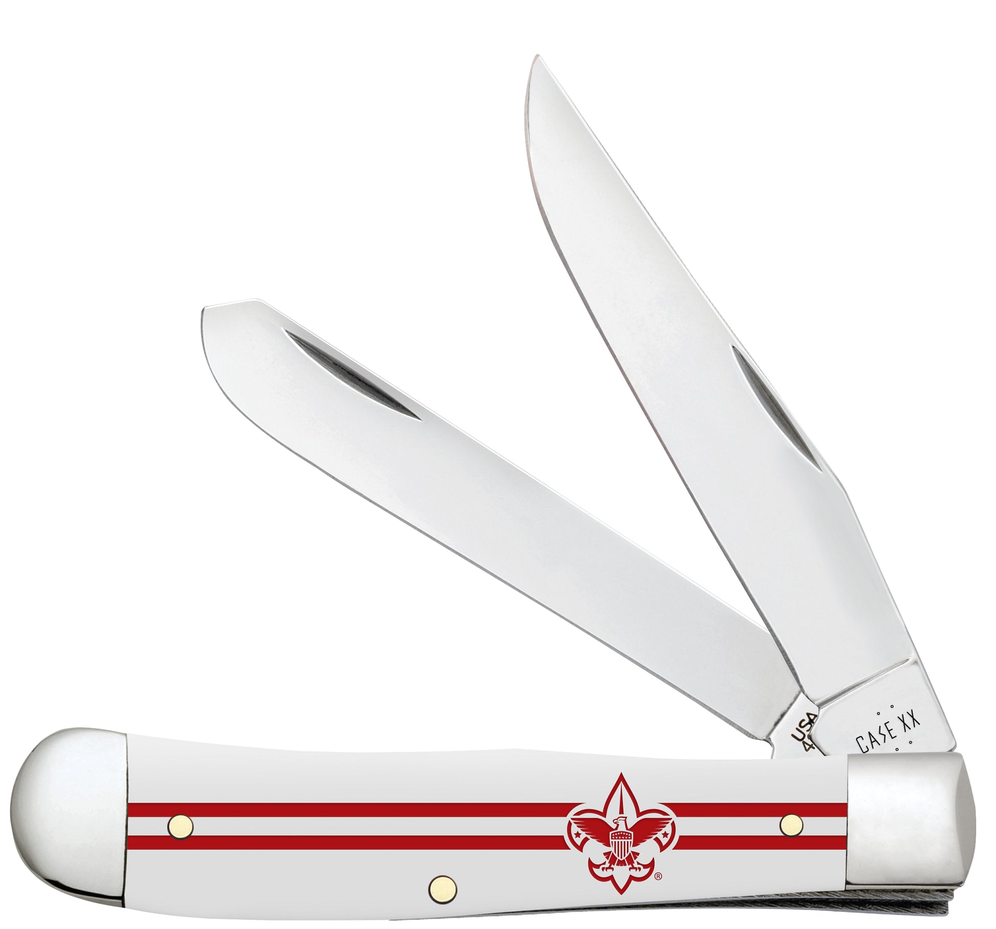 Scouting America Embellished Smooth White Synthetic Trapper Front View