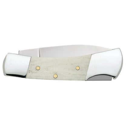 Smooth Natural Bone Lockback - Brass Bomb Shield Closed