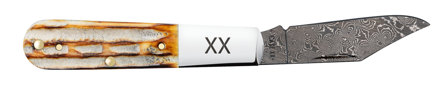 Deep Canyon Jigged Burnt Natural Bone Raindrop Damascus Barlow Open