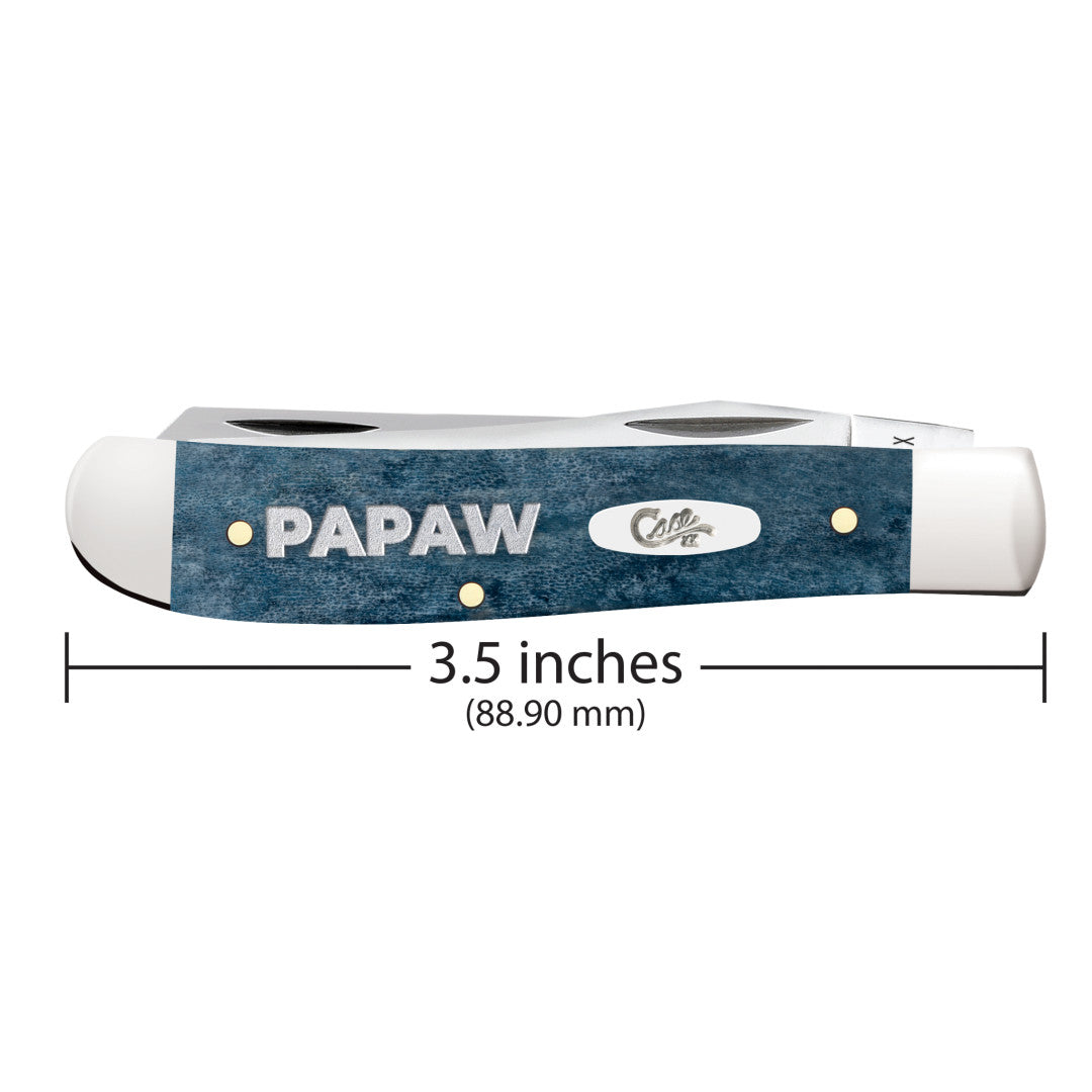 Papaw - Smooth Mediterranean Blue Bone Mini Trapper w/Tin Dimensions