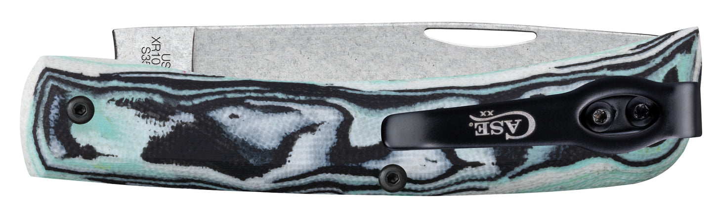 CROSSROADS SERIES - Seafoam Green Burl G-10 - Smooth Sod Buster® Jr (XR10137C S35VN) Closed