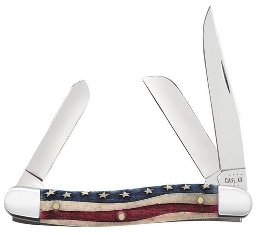  Star Spangled Embellished Smooth Natural Bone Medium Stockman Knife Front View