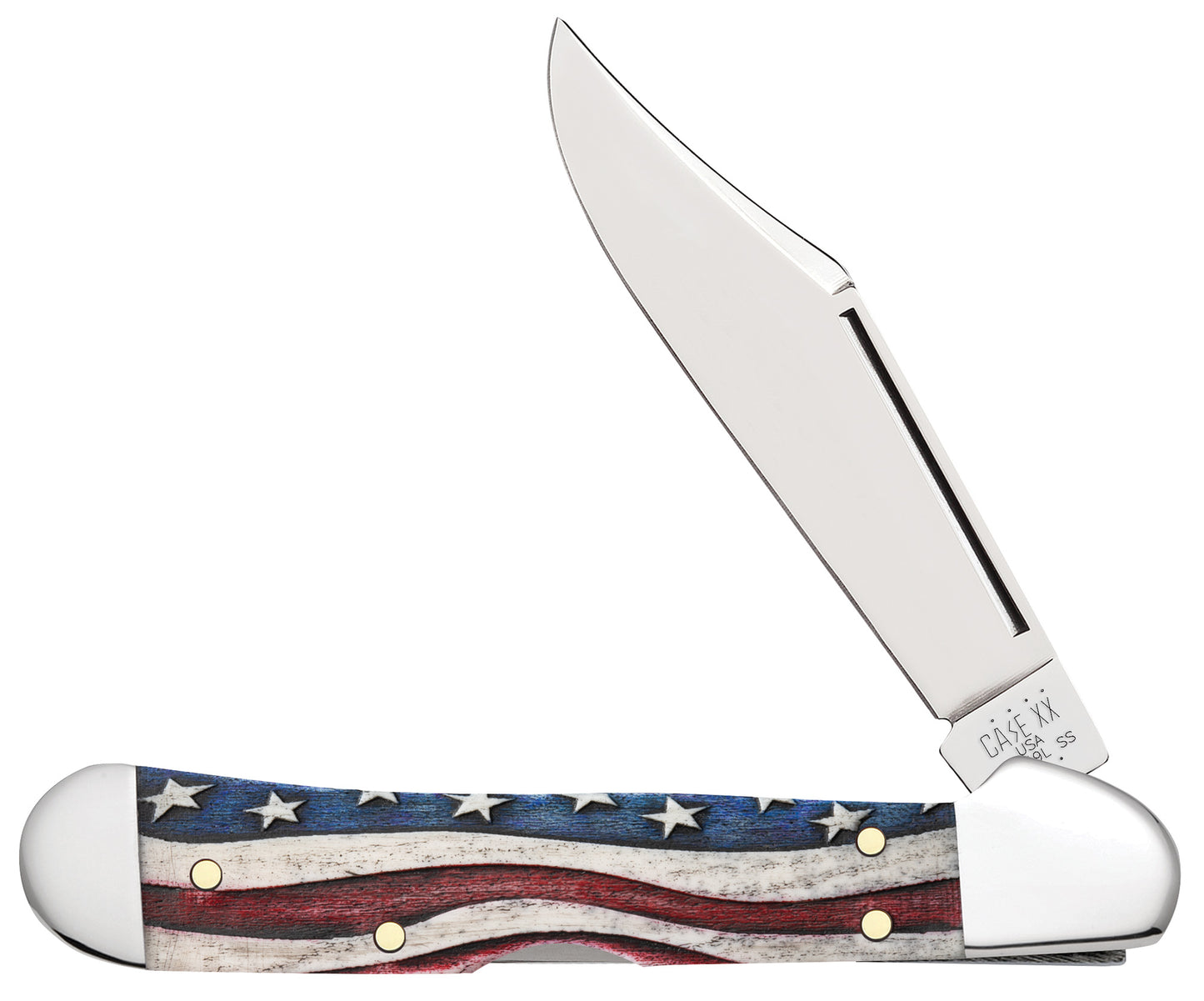 Star Spangled Embellished Smooth Natural Bone Mini CopperLock® Knife Front View