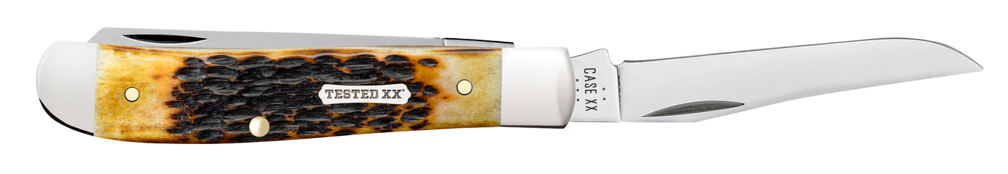 Rogers Jigged Burnt Amber Bone CS Mini Trapper Open