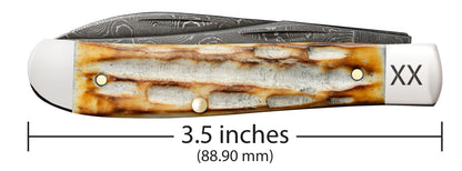 Deep Canyon Jigged Burnt Natural Bone Raindrop Damascus Mini Trapper Dimensions