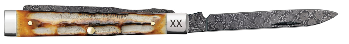 Deep Canyon Jigged Burnt Natural Bone Raindrop Damascus Baby Doc Open