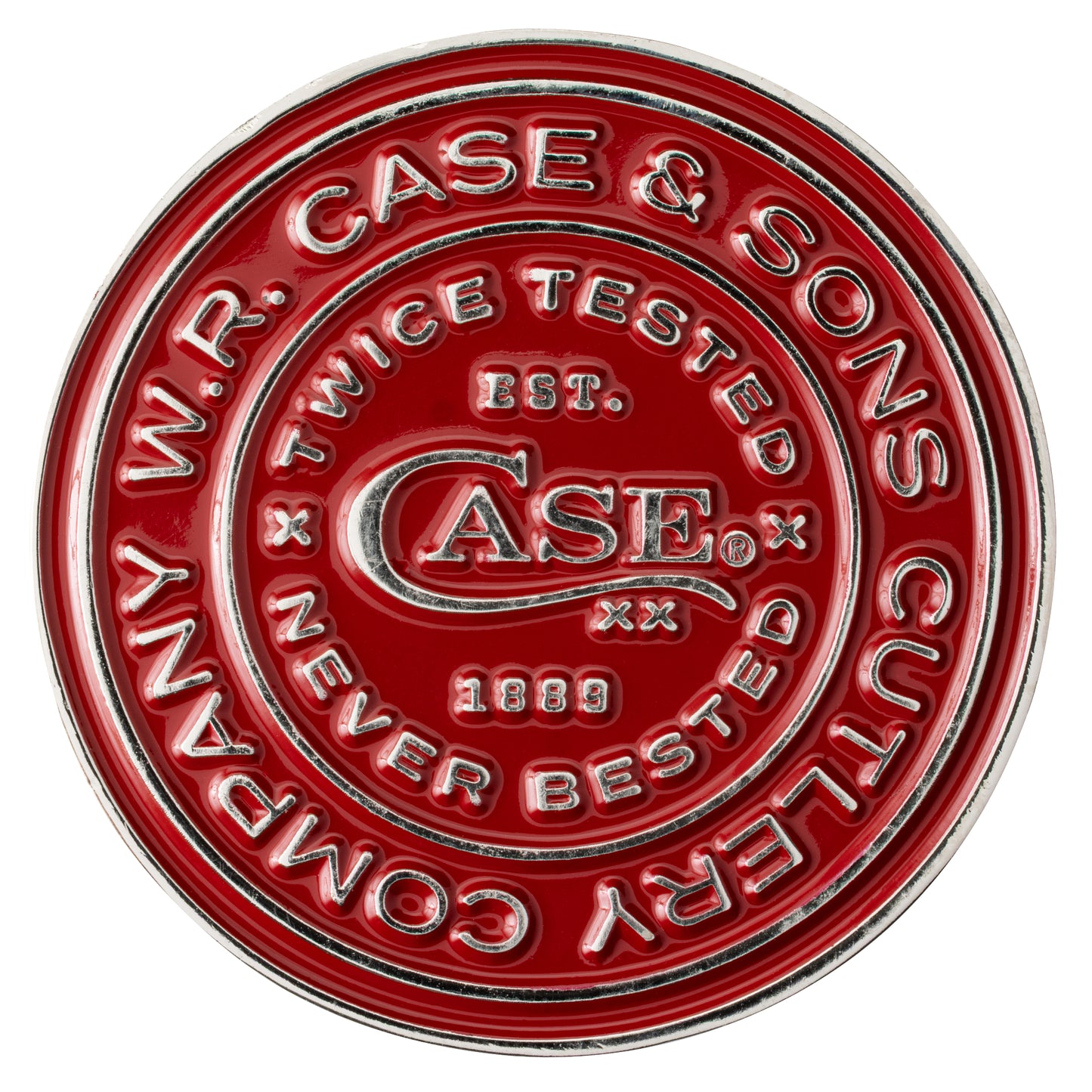 Red and White Challenge Coin Back View