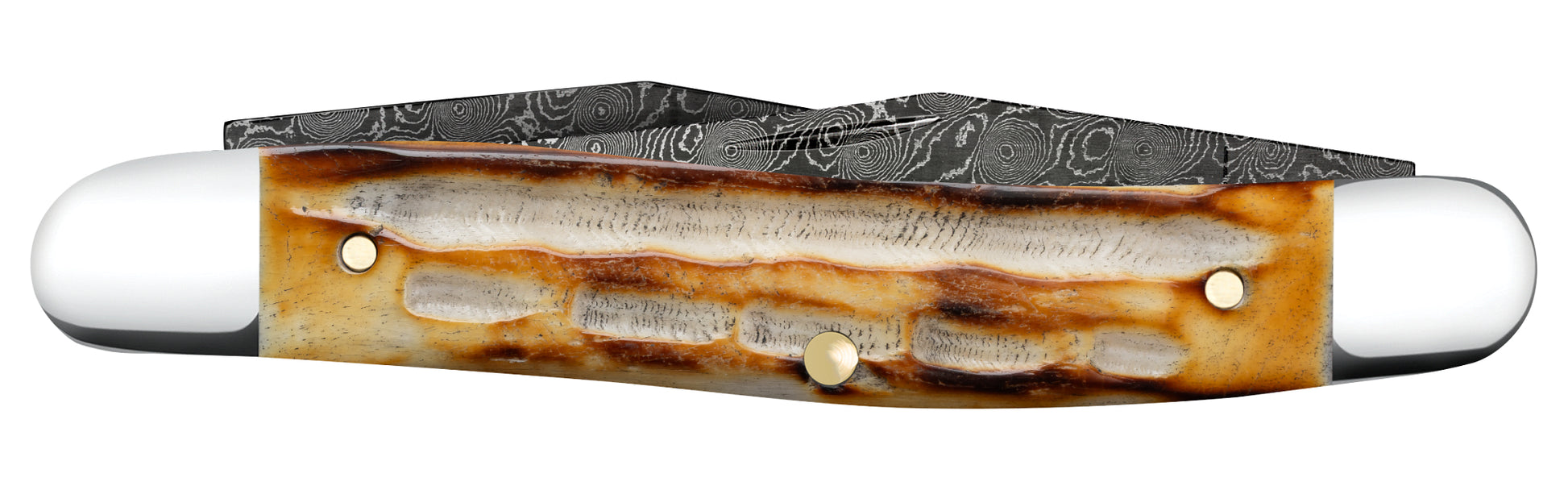 Deep Canyon Jigged Burnt Natural Bone Raindrop Damascus Muskrat Closed