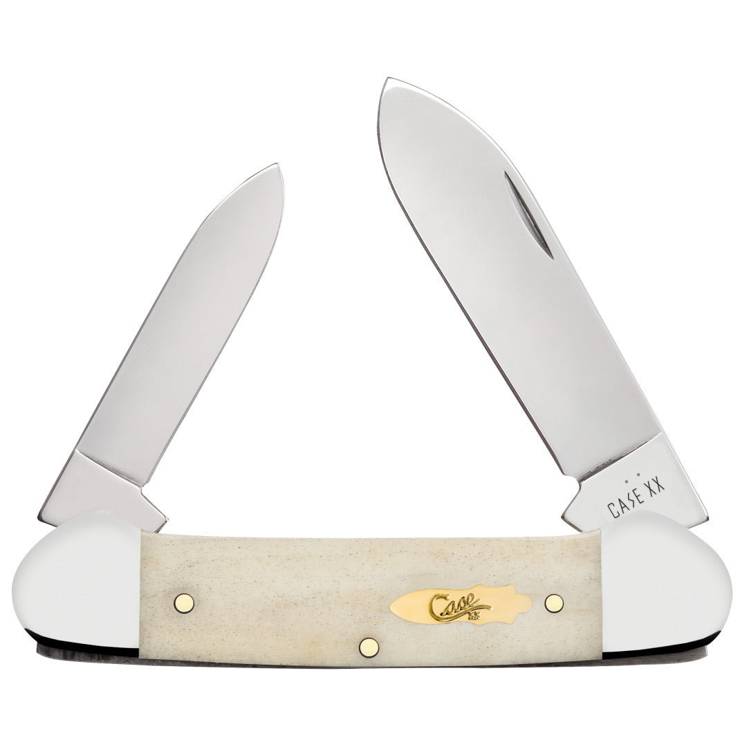 Smooth Natural Bone Canoe - Brass Bomb Shield Front View